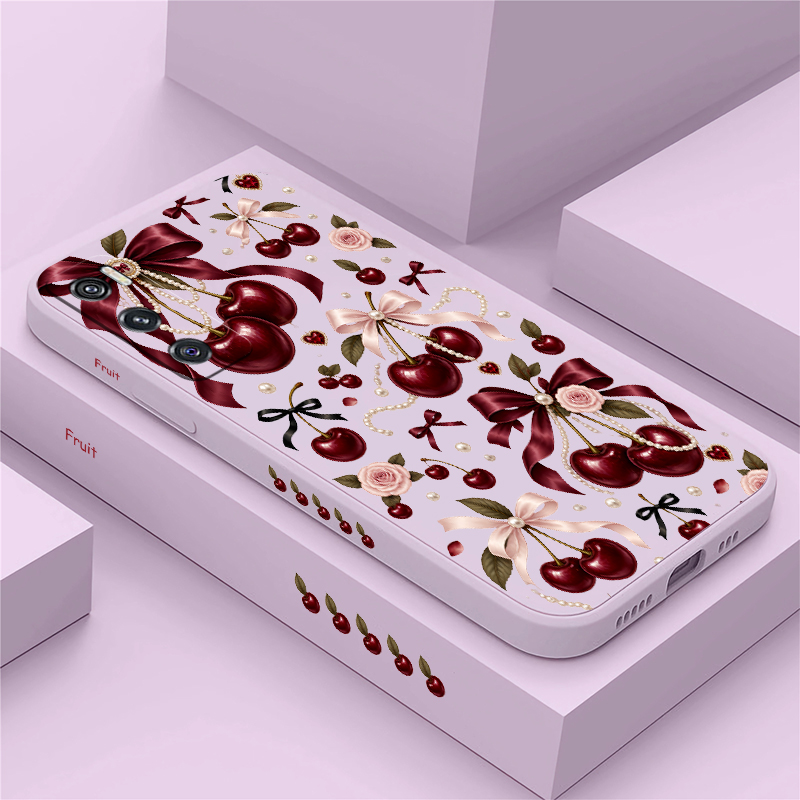 Vivo V40 - Pembe Papyon Desenli Kırmızı Kiraz Desenli